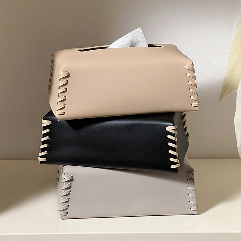 Enrico | Leather Tissue Cover with Braided Detail for Bedroom or Bathroom