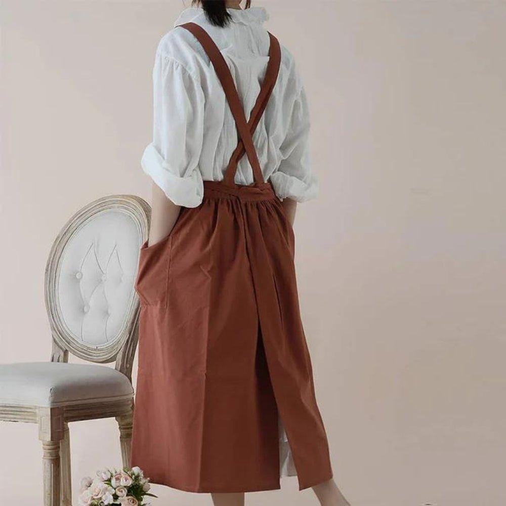 Leandro | Cross-Back Cotton Kitchen Dress with Pockets for Cooking and Baking