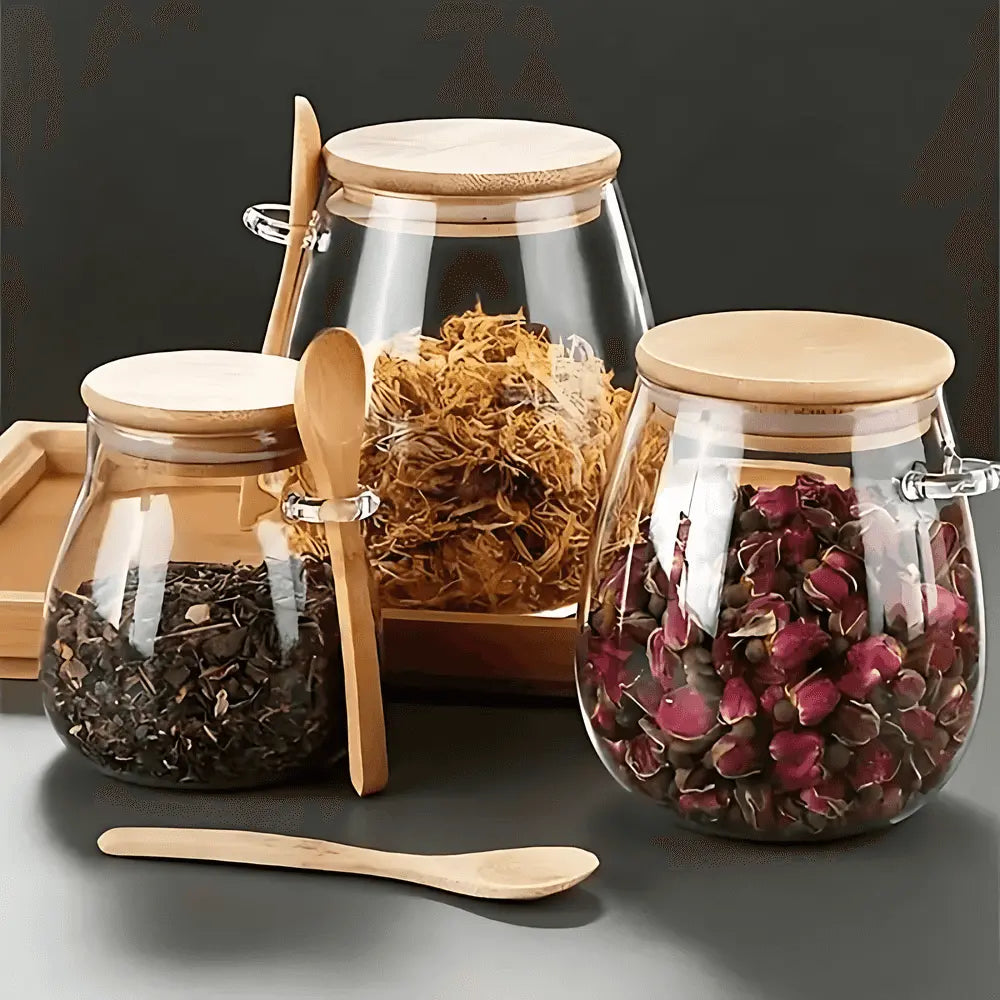 Manon | Glass Storage Jar with Bamboo Lid for Kitchen