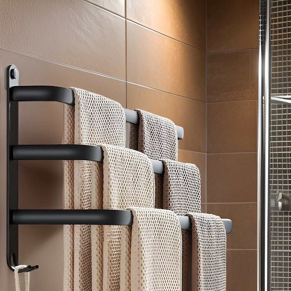 Emilia | Black Aluminium Towel Holder with Three Bars for Bathroom