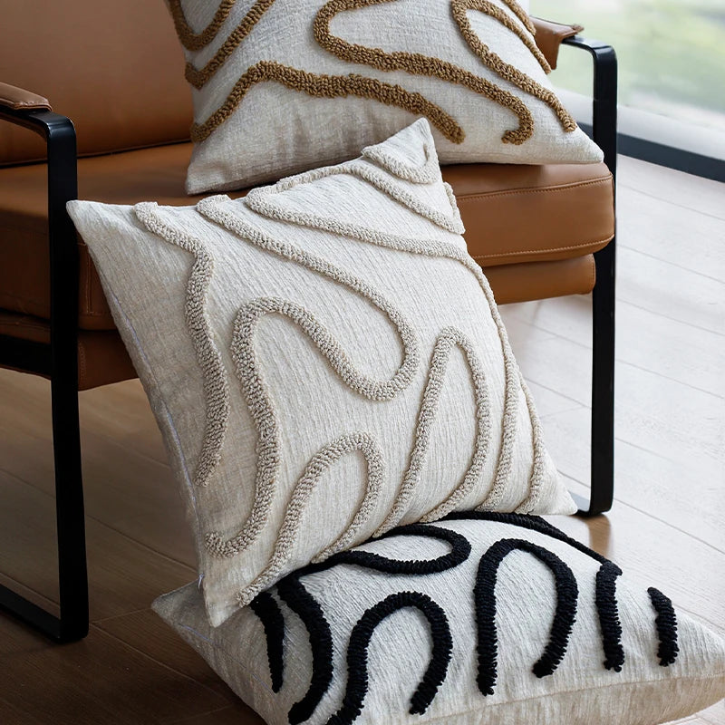 Sabella | Boho Chenille Pillow with Geometric Lines for Sofa