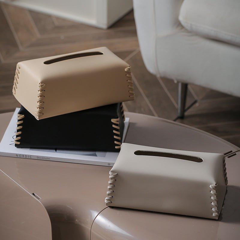 Enrico | Leather Tissue Cover with Braided Detail for Bedroom or Bathroom