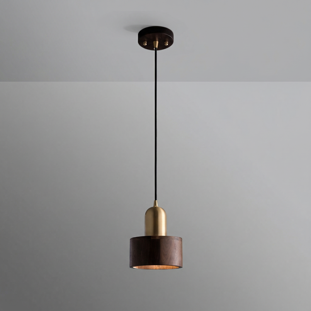 Marlowe | Walnut Wood Cylinder Pendant Light for Kitchen or Dining