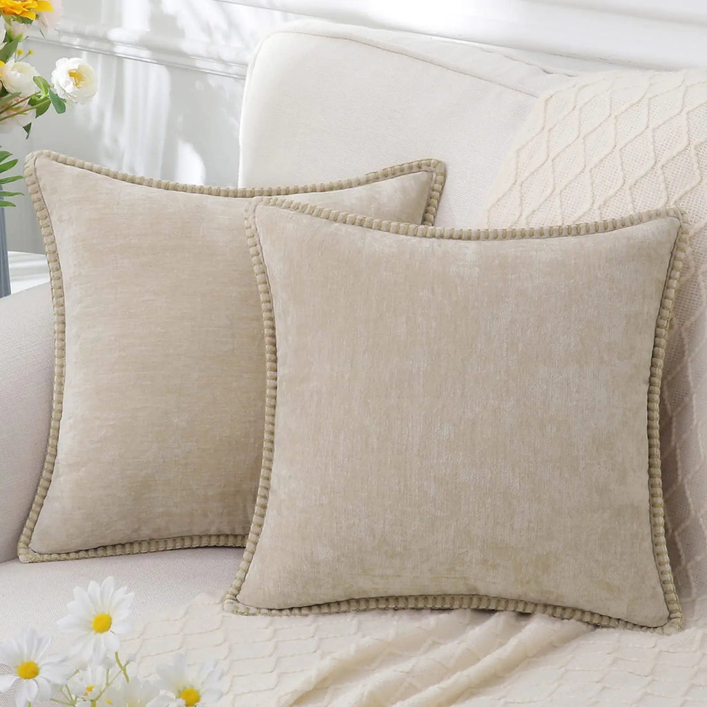 Lucienne | Chenille Pillow Cover with Stitched Border Detail