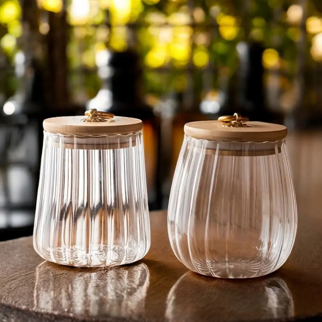 Federica | Glass Storage Jar with Wooden Lid for Kitchen