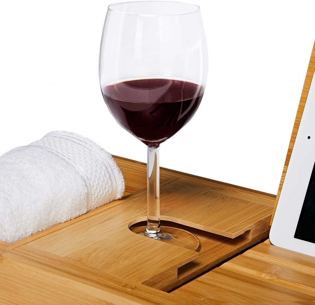 Katja | Extendable Wooden Bath Tray with Book Stand for Bathroom