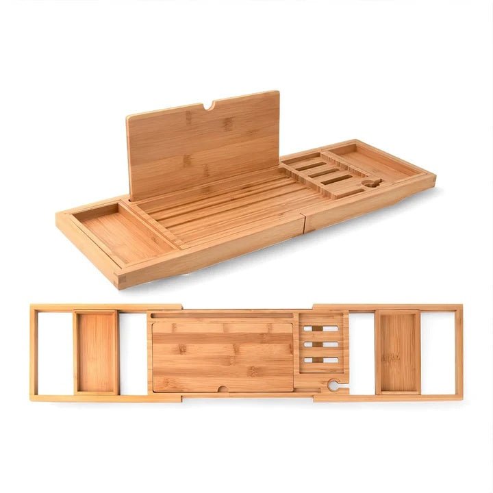 Katja | Extendable Wooden Bath Tray with Book Stand for Bathroom
