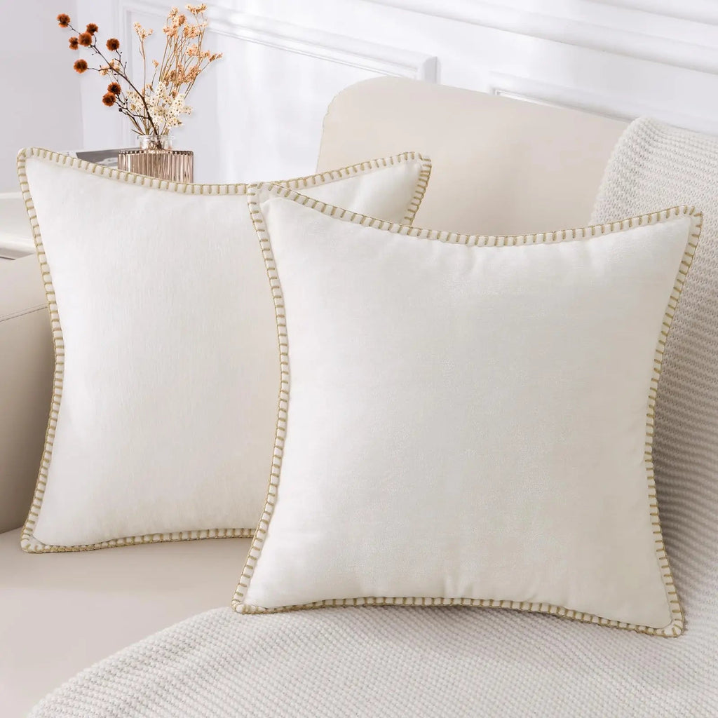 Lucienne | Chenille Pillow Cover with Stitched Border Detail