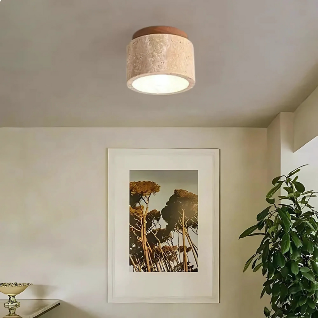 Soren | Cilinder Ceiling Light with Natural Wood Accent