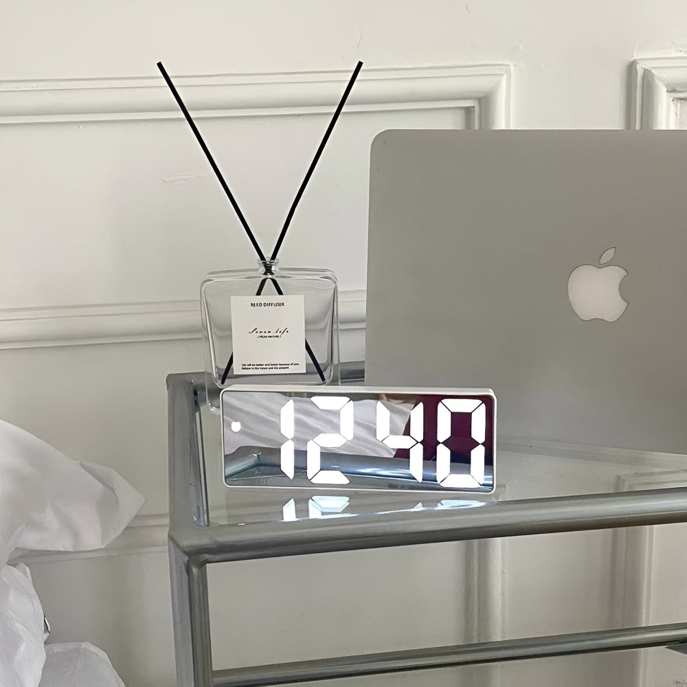 Soren | LED Alarm Clock with Digital Mirror Display for Bedside