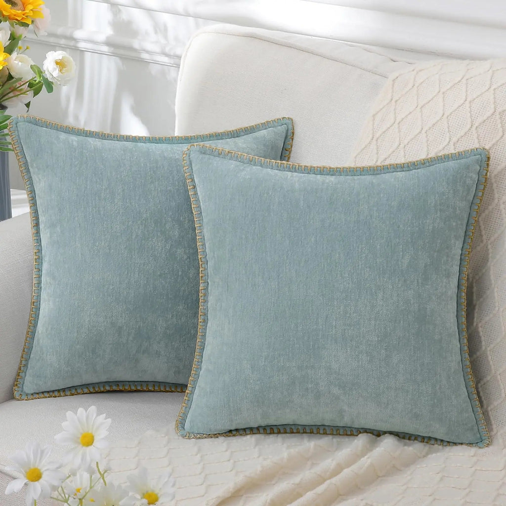 Lucienne | Chenille Pillow Cover with Stitched Border Detail