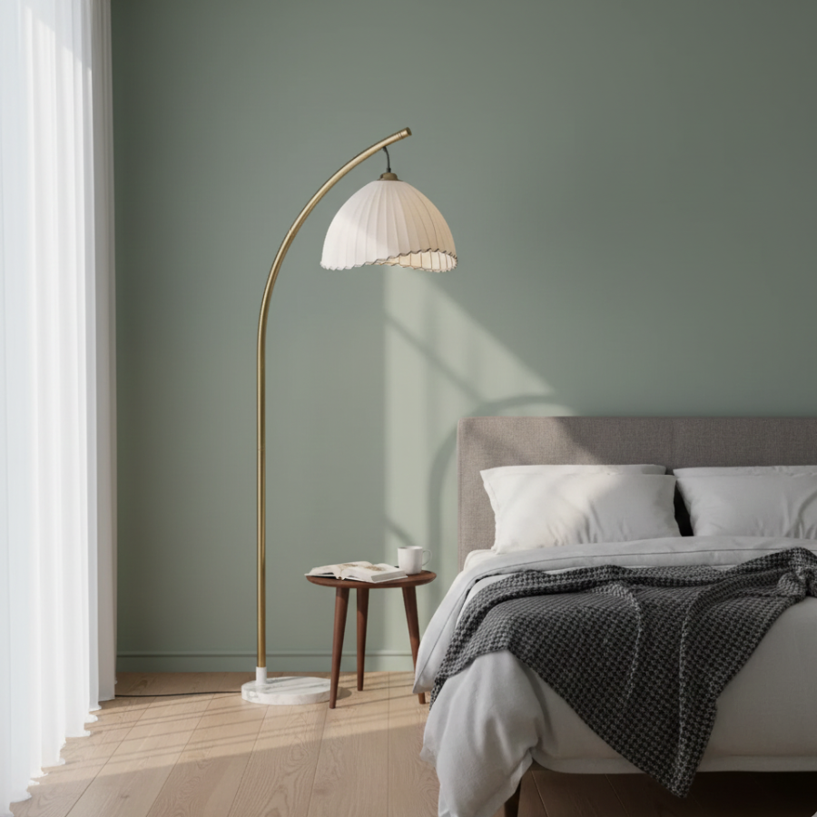 Sienna | Floor Lamp with Bamboo and Fabric Shade for Coastal Living Room