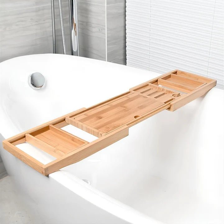 Katja | Extendable Wooden Bath Tray with Book Stand for Bathroom