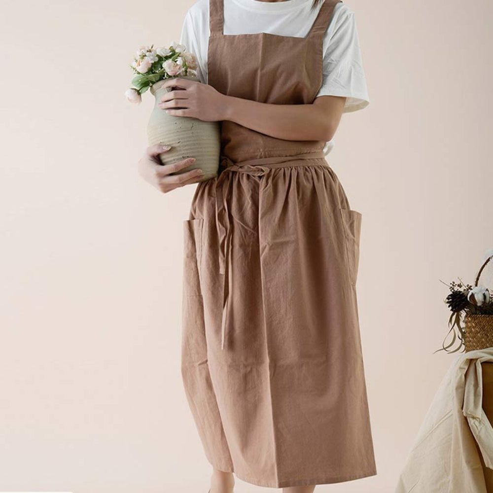 Leandro | Cross-Back Cotton Kitchen Dress with Pockets for Cooking and Baking