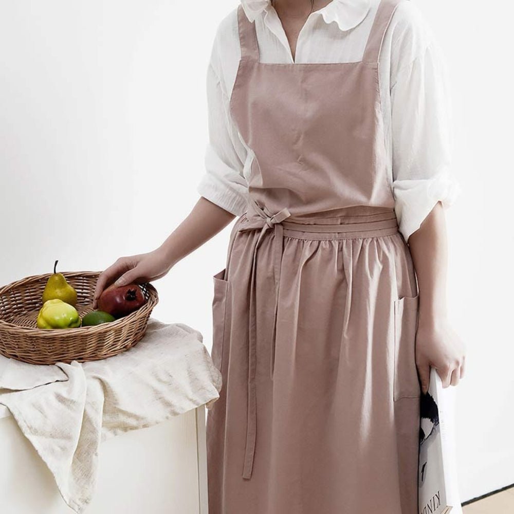 Leandro | Cross-Back Cotton Kitchen Dress with Pockets for Cooking and Baking