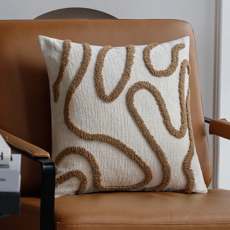 Sabella | Boho Chenille Pillow with Geometric Lines for Sofa