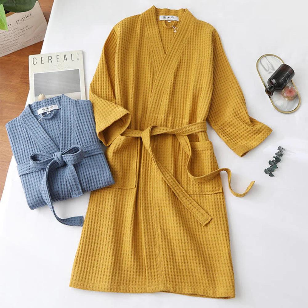 Roxane | Cotton Waffle Bathrobe with Lightweight V-Neck