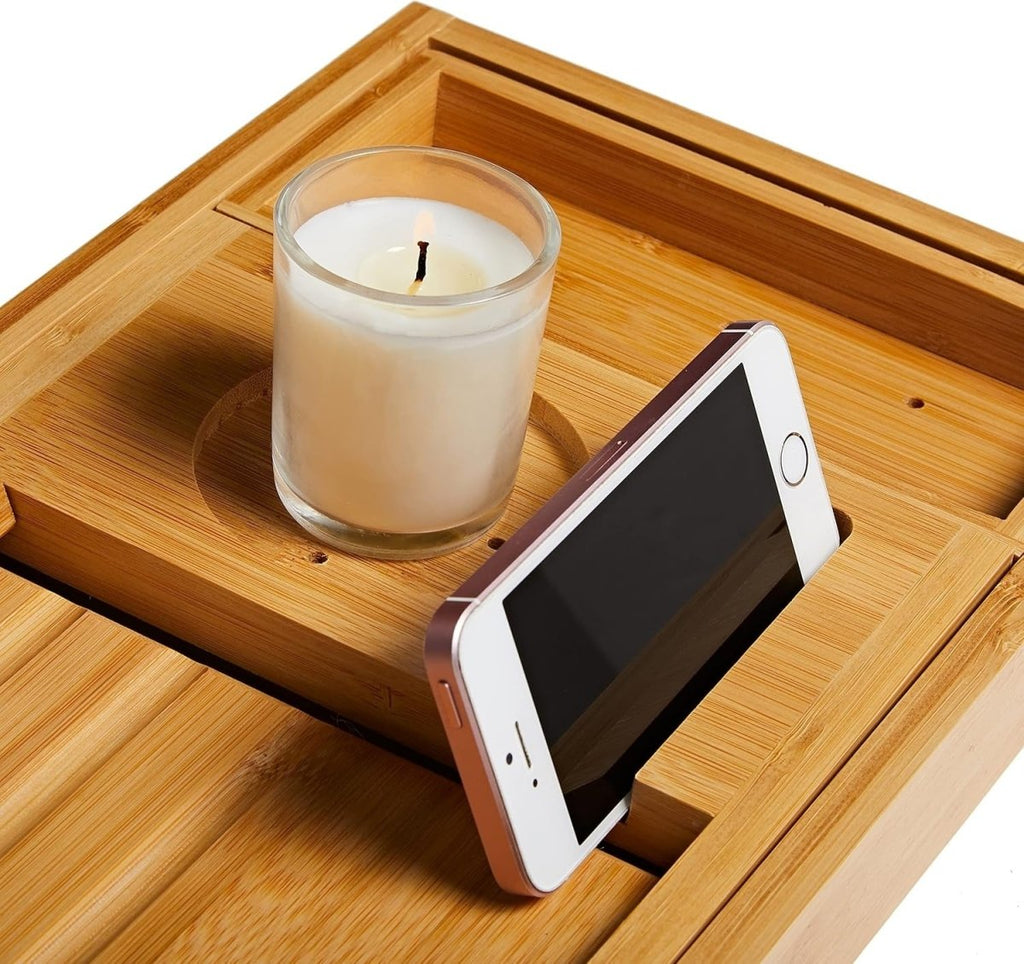 Katja | Extendable Wooden Bath Tray with Book Stand for Bathroom
