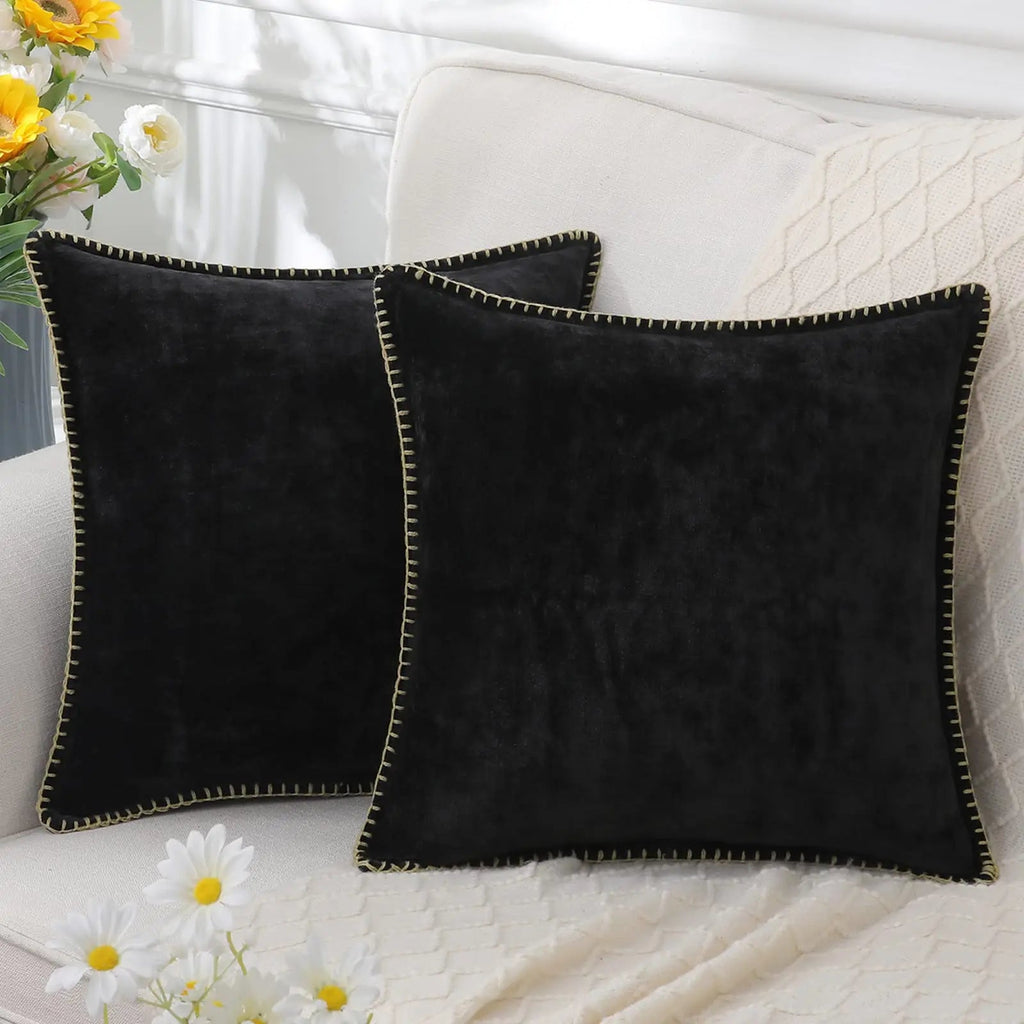 Lucienne | Chenille Pillow Cover with Stitched Border Detail