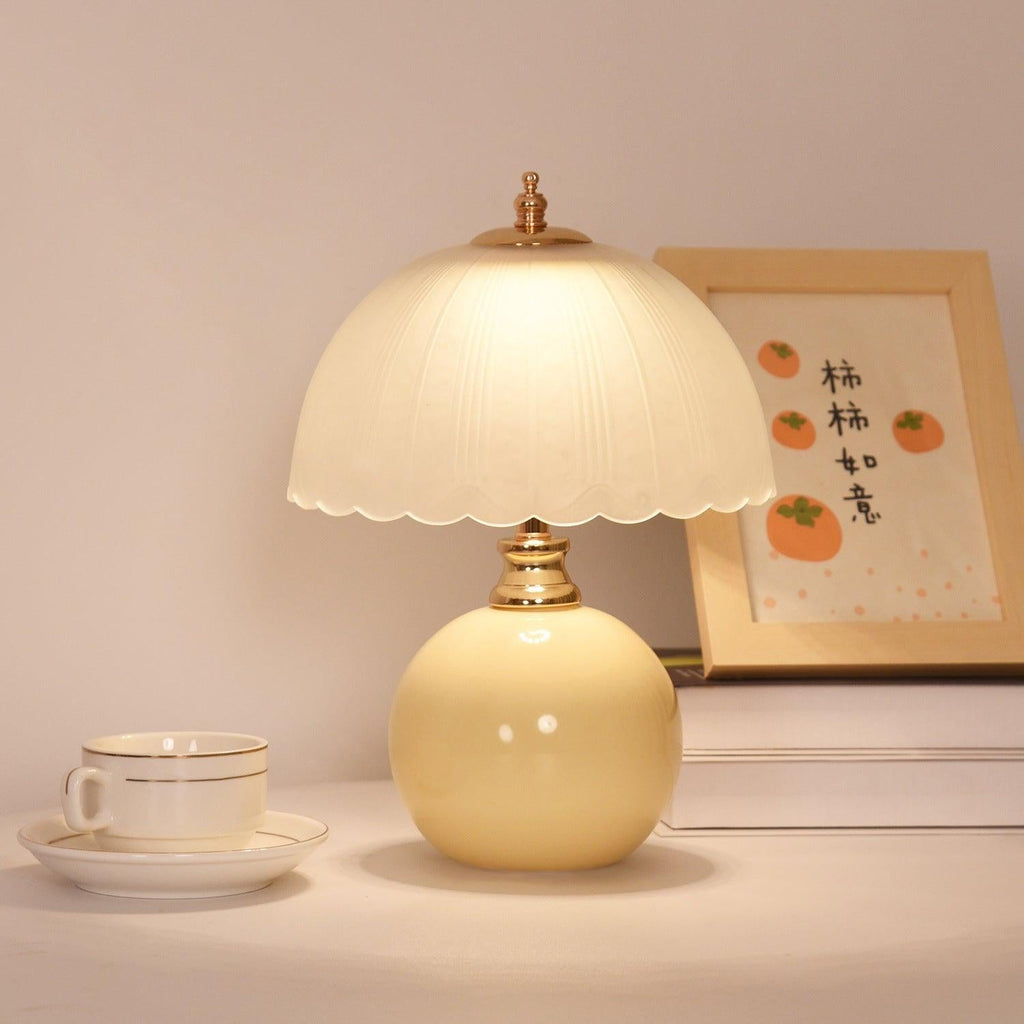 Lucienne | Half Dome Table Lamp with Ceramic and Glass Shade for Bedside