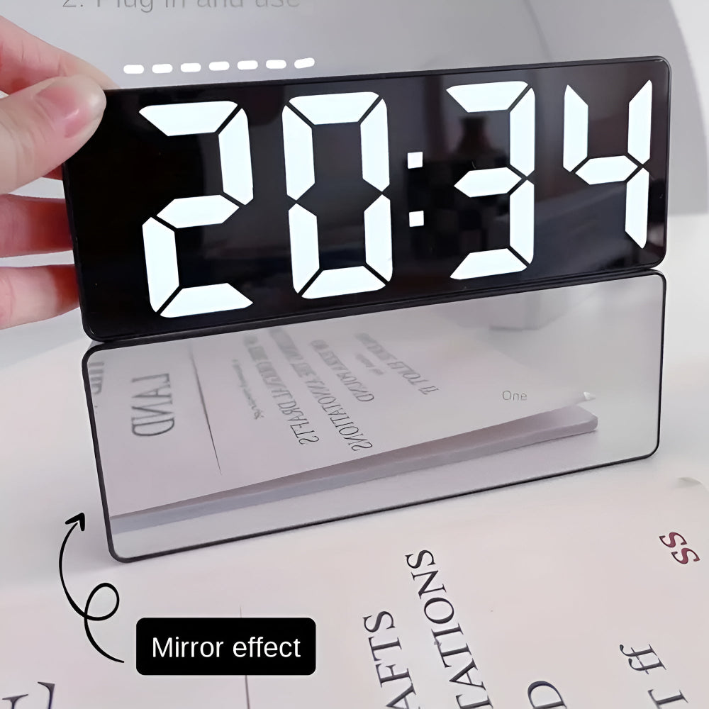 Soren | LED Alarm Clock with Digital Mirror Display for Bedside