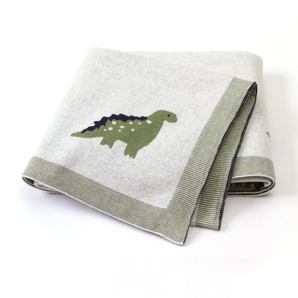 Cosima | Knitted Baby Blanket with Dinosaur Design for Nursery