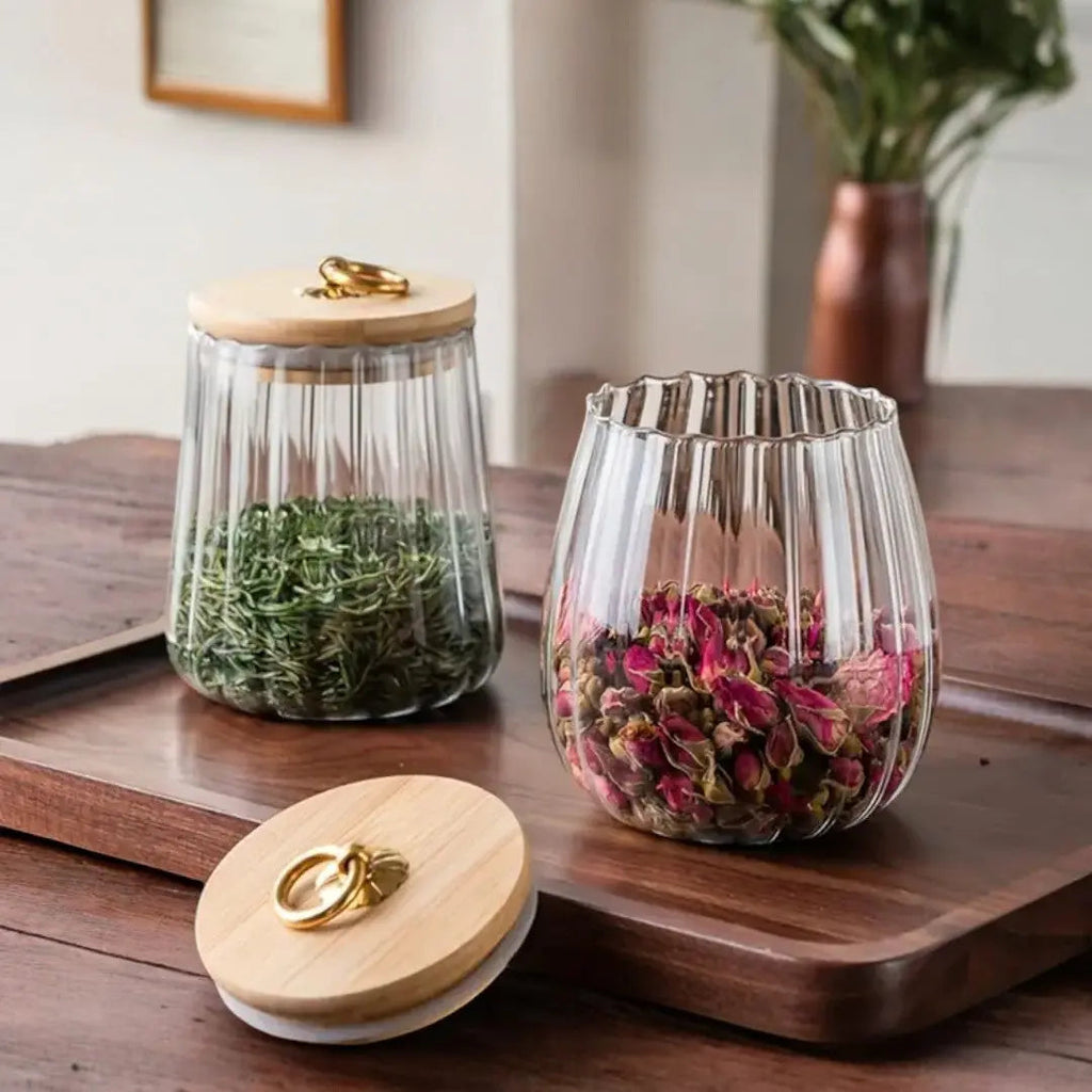 Federica | Glass Storage Jar with Wooden Lid for Kitchen