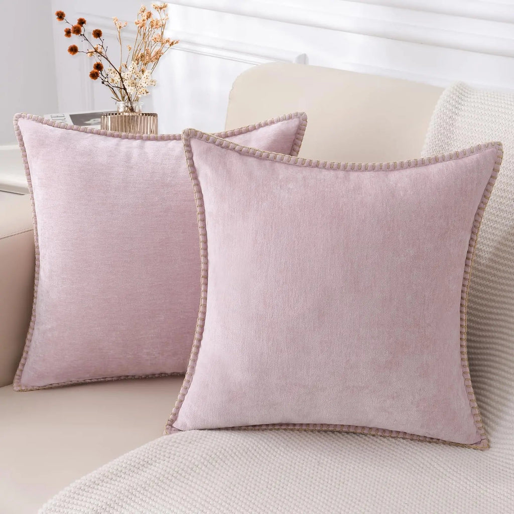 Lucienne | Chenille Pillow Cover with Stitched Border Detail