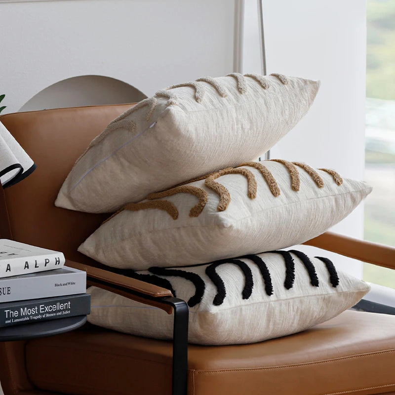 Sabella | Boho Chenille Pillow with Geometric Lines for Sofa