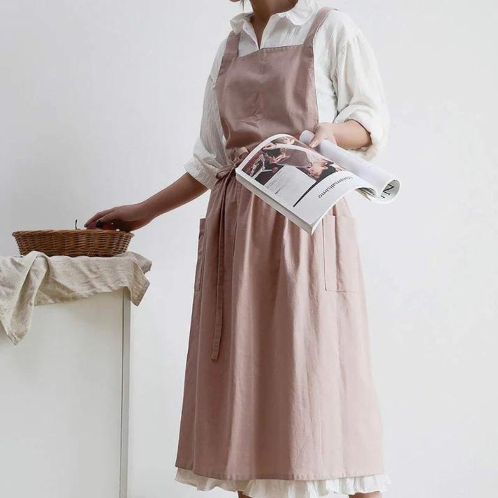 Leandro | Cross-Back Cotton Kitchen Dress with Pockets for Cooking and Baking