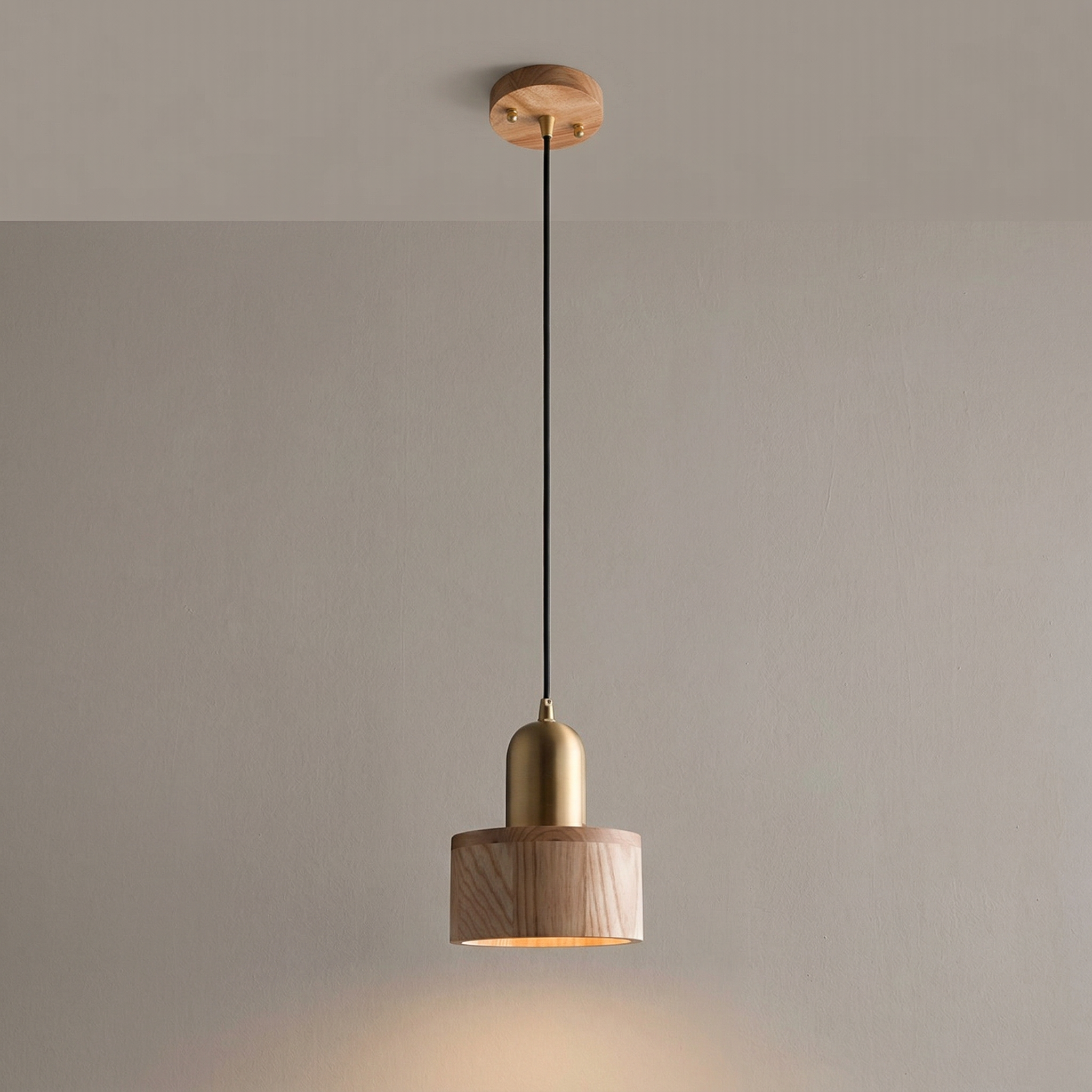 Marlowe | Walnut Wood Cylinder Pendant Light for Kitchen or Dining