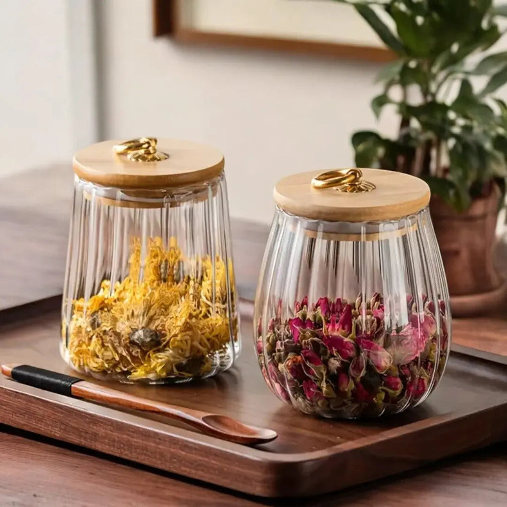 Federica | Glass Storage Jar with Wooden Lid for Kitchen
