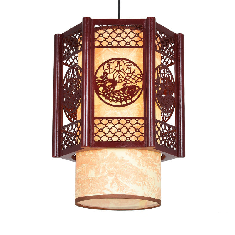 Élise | Chinese Pendant Lamp in Traditional Wood Cylinder Design for Dining Room