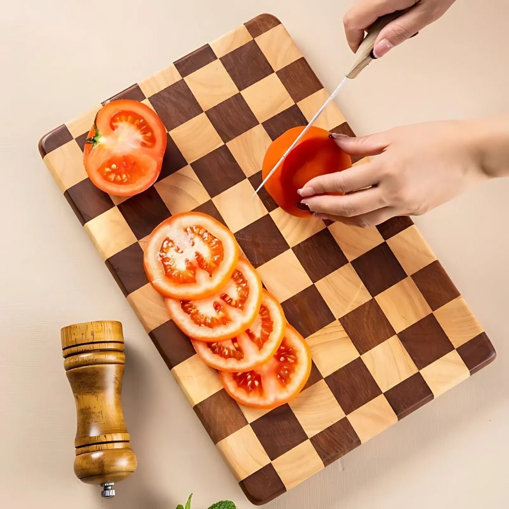 Garance | Acacia Wood Wooden Chopping Board with Checkerboard Pattern for Kitchen