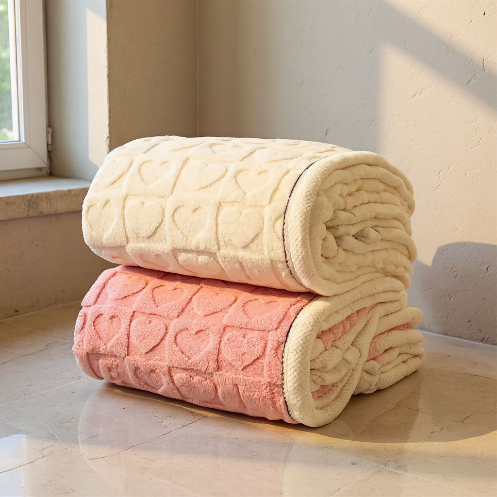 Magnus | Heart Pattern Coral Fleece Blanket for Sofa or Bed