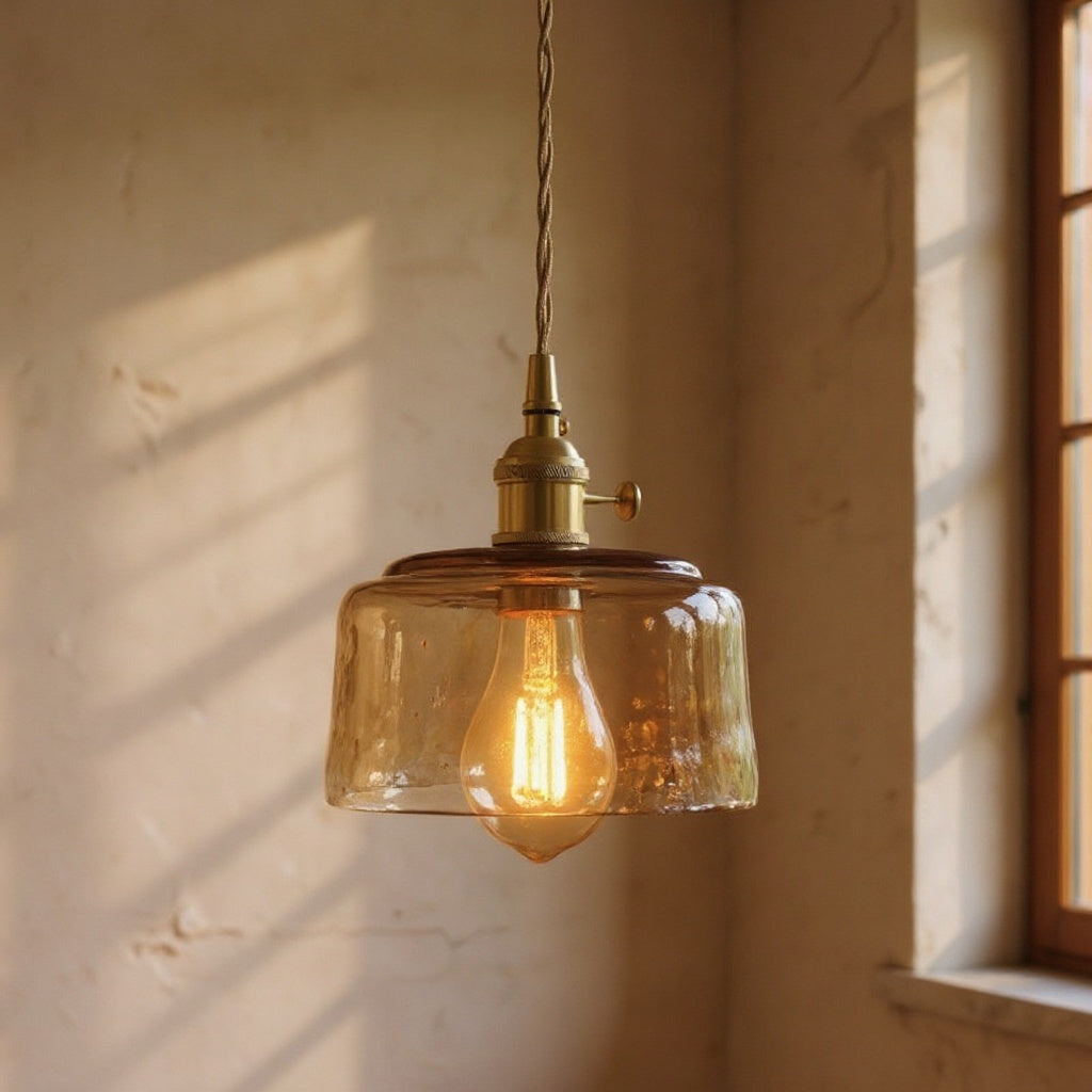 Lennox | Vintage Amber Glass Dome Pendant Light for Kitchen