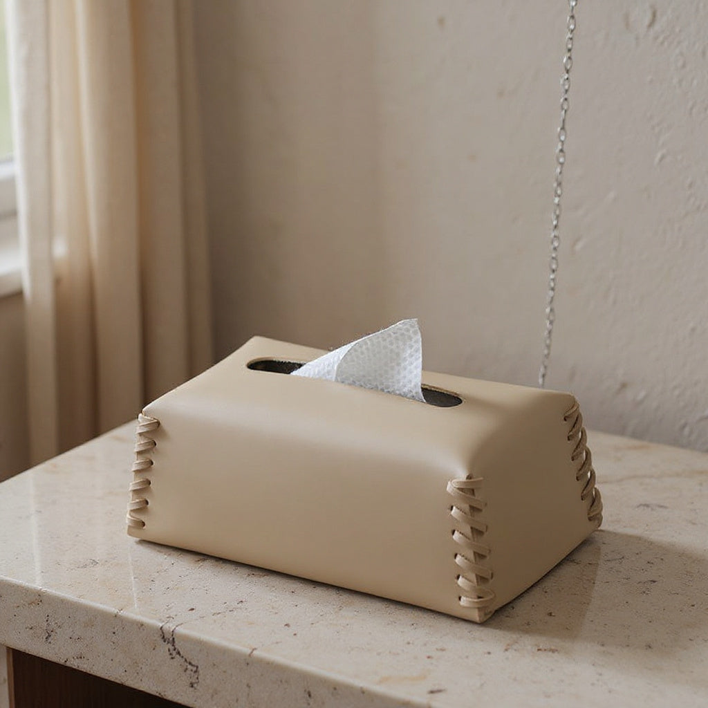 Enrico | Leather Tissue Cover with Braided Detail for Bedroom or Bathroom