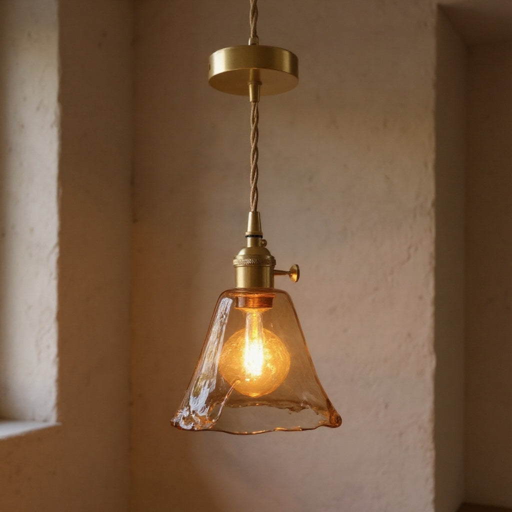 Amelie | Vintage Amber Glass Bell Pendant Light for Kitchen or Dining Room
