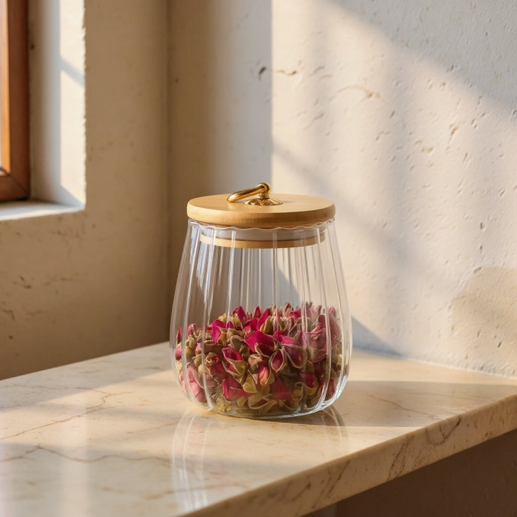 Federica | Glass Storage Jar with Wooden Lid for Kitchen