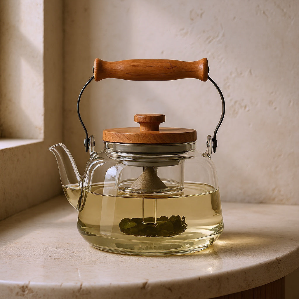 Anders | Glass Teapot with Infuser and Wooden Handle for Kitchen