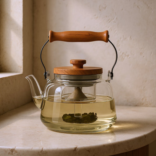 Anders | Glass Teapot with Infuser and Wooden Handle for Kitchen