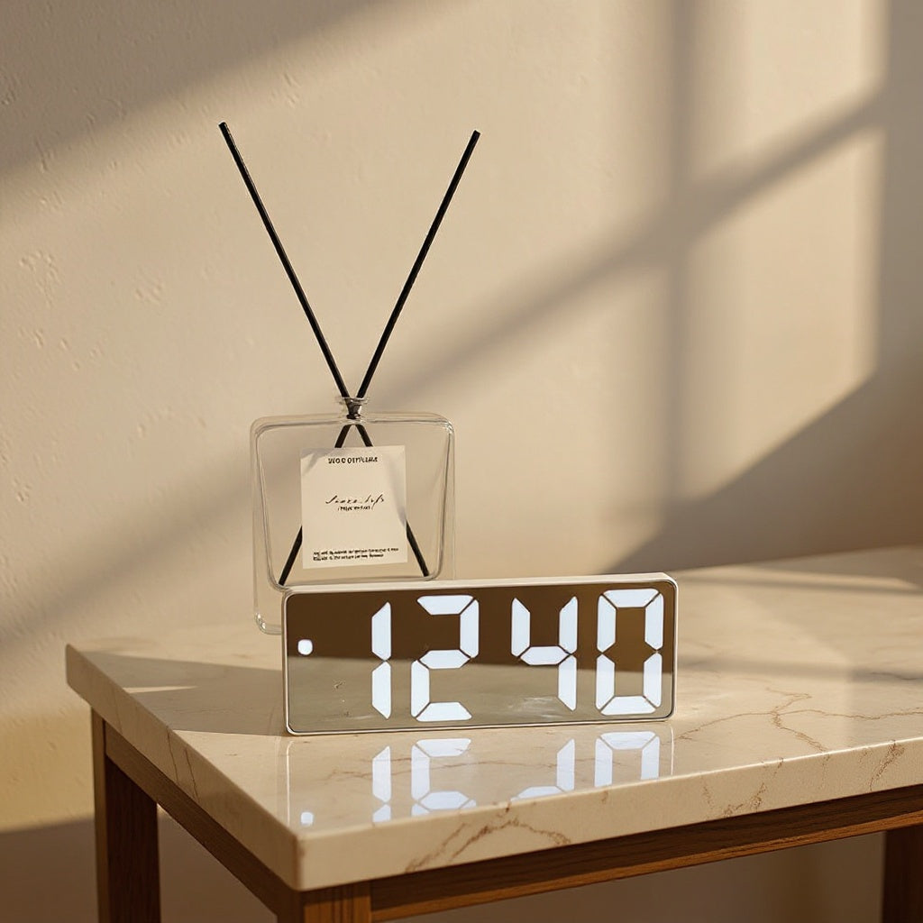 Soren | LED Alarm Clock with Digital Mirror Display for Bedside