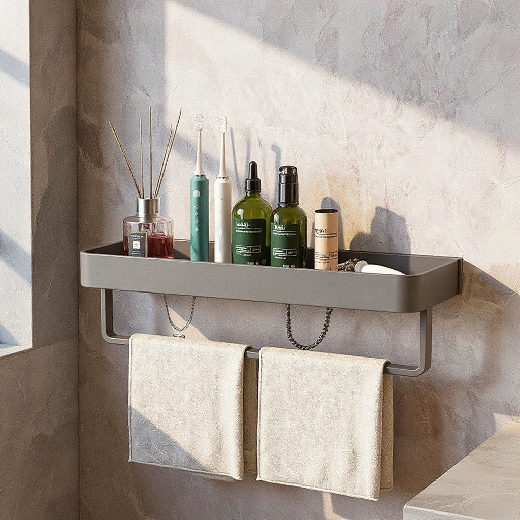 Tove | Wall Shelf with Towel Rail for Bathroom Storage