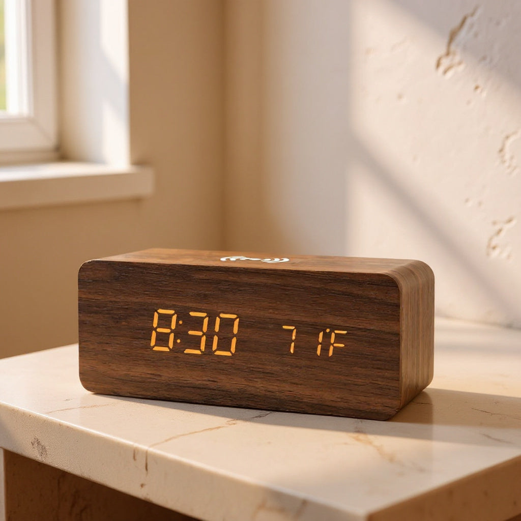 Stellan | Digital Alarm Clock with Temperature Display and Wireless Charger for Bedroom