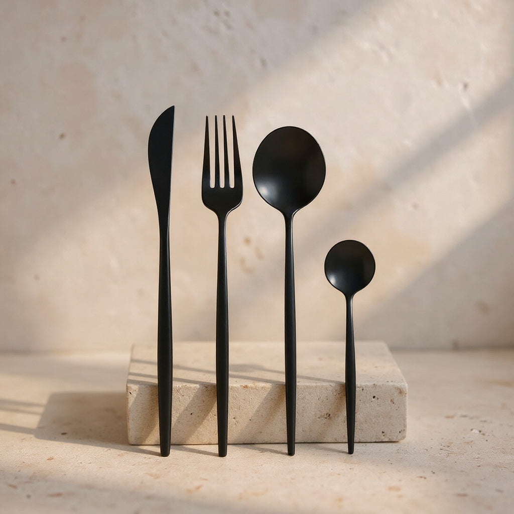 Torben | Stainless Steel Cutlery Set in Matte Black – 24 Piece for Contemporary Dining