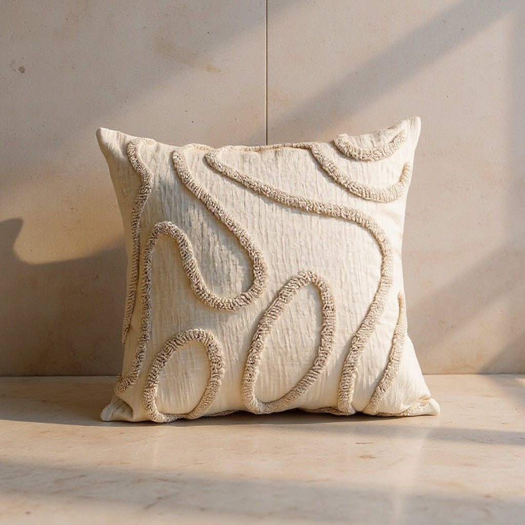 Sabella | Boho Chenille Pillow with Geometric Lines for Sofa