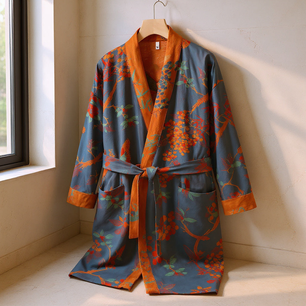 Yvette | Kimono Bathrobe with Floral Motifs for Bedroom