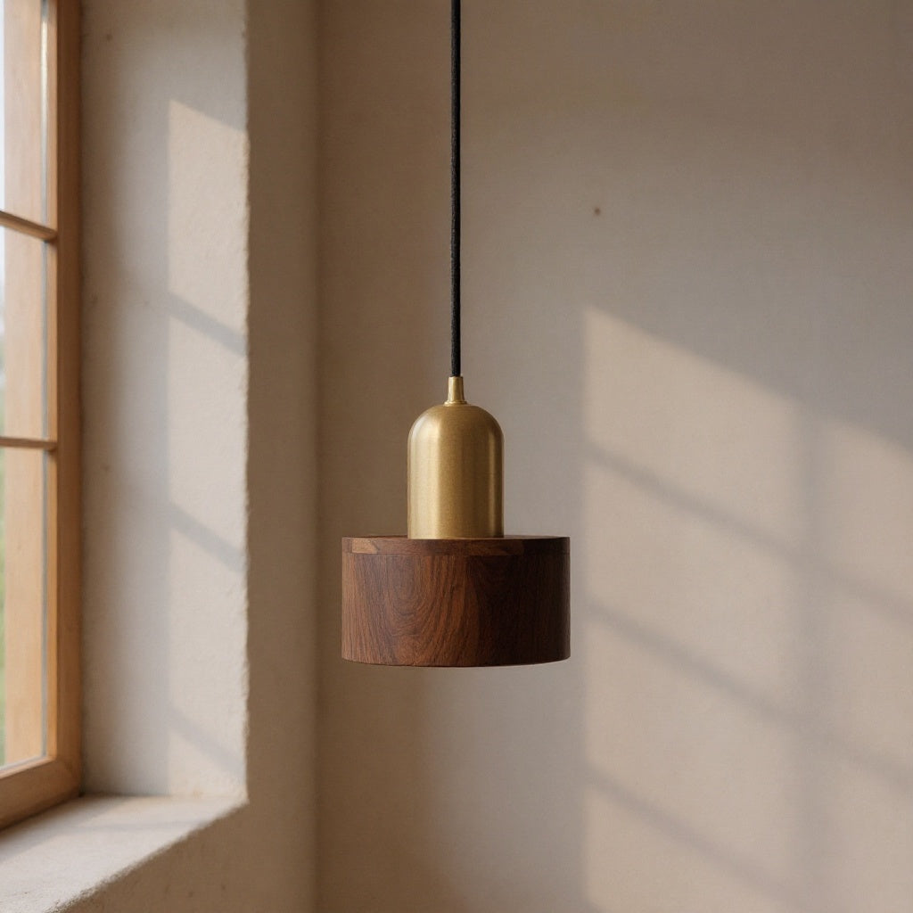 Marlowe | Walnut Wood Cylinder Pendant Light for Kitchen or Dining