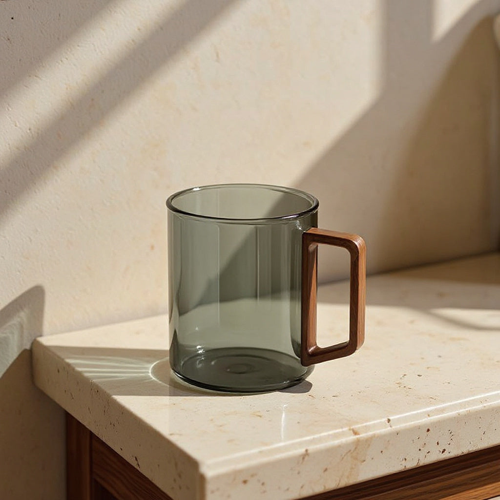 Flore | Borosilicate Glass Mug with Walnut Handle for Tea and Coffee