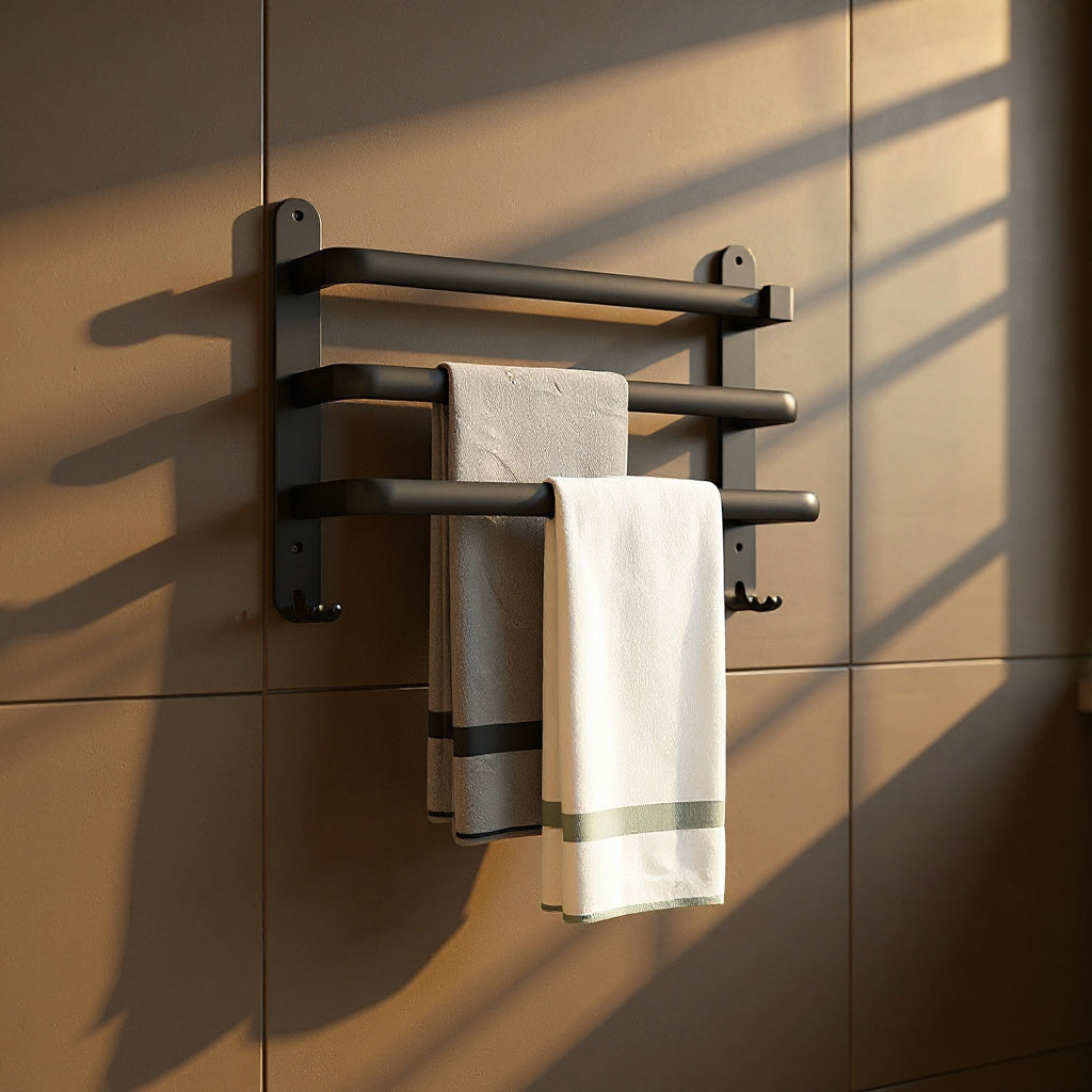 Emilia | Black Aluminium Towel Holder with Three Bars for Bathroom